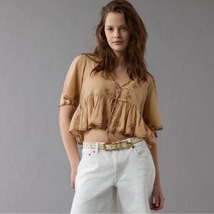 NWT AE Embroidered Tie Front Blouse